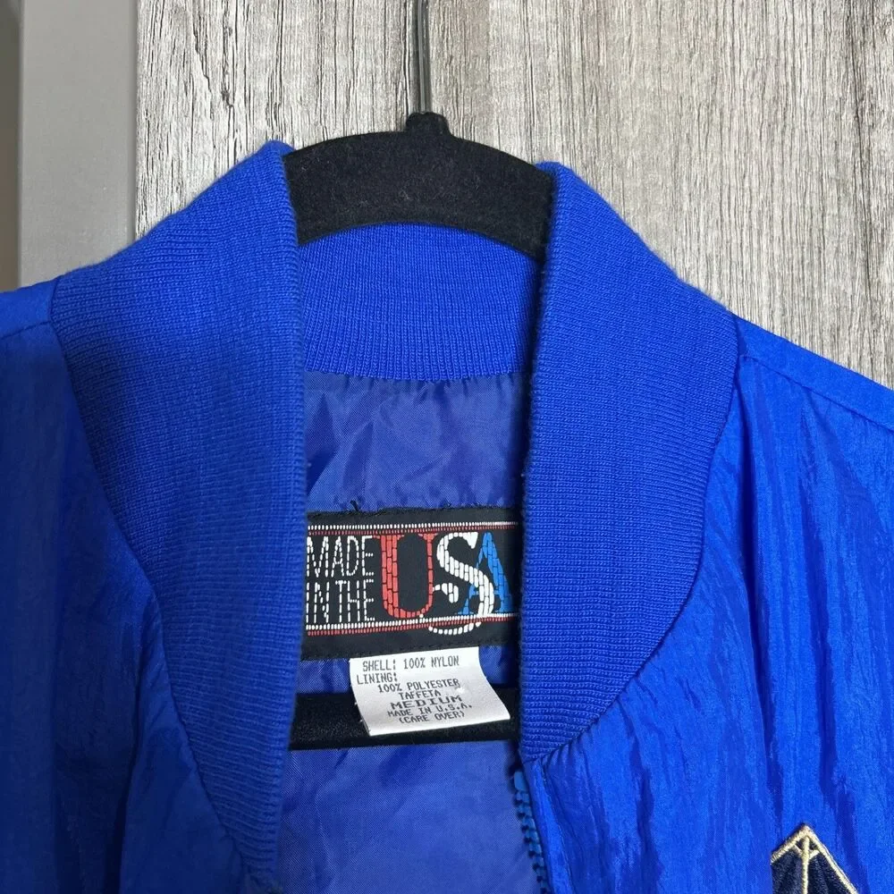 Vintage Luxor Las Vegas Blue Bomber Jacket Gold Embroidered Logo Size M